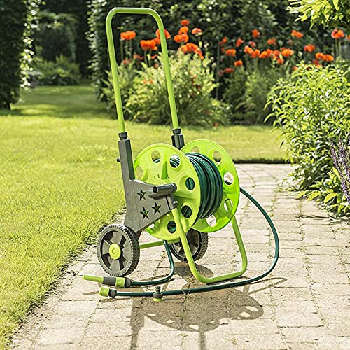 30m Assembled Hose Cart Hose Reel Cart Trolley Spray Garden Hosepipe with Adjustable Handle Nozzle Wheel Freestanding Outdoor