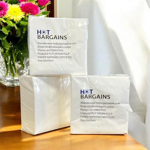 HOT BARGAINS Paper Napkins 2-Ply White 33 x 33cm 1000 Count for Restaurants Events Catering