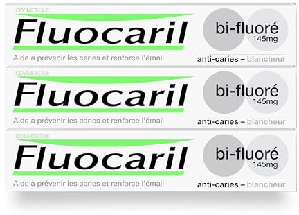 FLUOCARIL - Dentifrice Anti-Caries Bi-fluoré 145mg - Email renforcé et dents fortes - Aide à prévenir les caries et restaurer la blancheur naturelle (lot de 3x 75ml) (L'emballage peut varier)