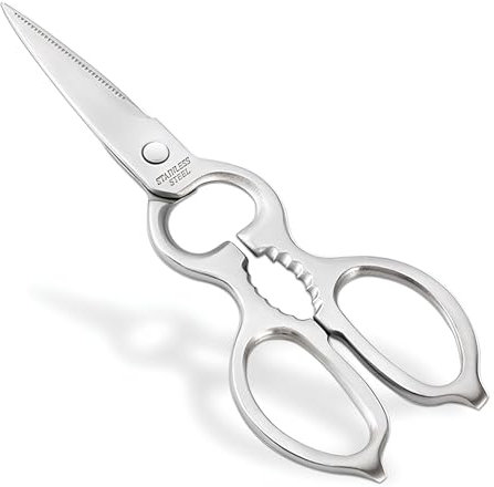 Forbici da Cucina, Forbici da Cucina Multiuso, Forbici Multifunzione in Acciaio inox da 20 cm, Lavabili in lavastoviglie, per Cucina, Pollo, Pollame, Pesce, Carne (Argento)