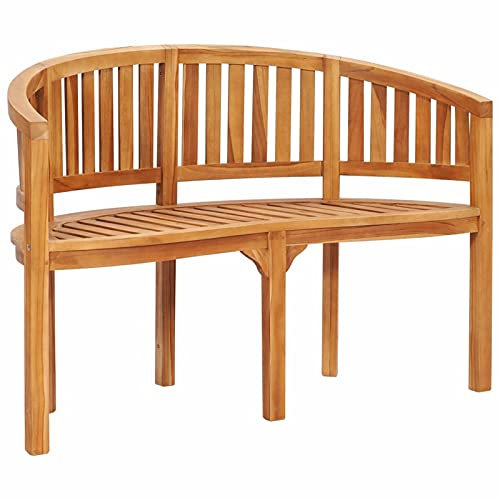 Keyroto Bananbänk 120 cm massivt trä teak, sittbänk, picknickbänk, trädgårdsbänk, sittbänk, trädgård, balkongbänk, utomhusbänk, trädgårdsbänk