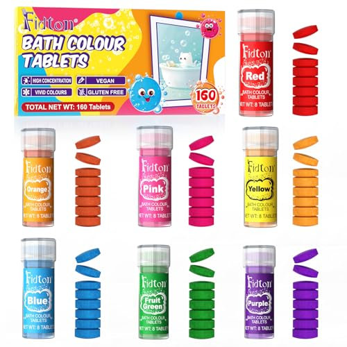 Boules de Bain - 160 Comprimés de Boule de Bain Enfant, de Qualité Alimentaire, Doux pour la Peau, Bath Colour Tablets pour le Bain Moussant des Enfants, la Teinture des Œufs - 7 Couleurs Vives