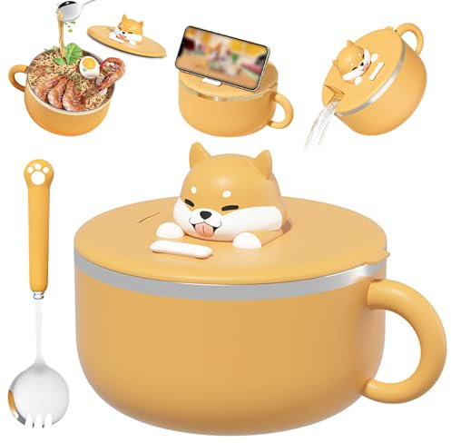 Ramen -Kocher, Instant Noodle Bowl mit Griffen 1200 ml Instant Ramen -Schüssel mit Deckel und Löffel tragbarer Mikrowellen -Safe Ramen -Kocher für Suppe, Nudeln, Knödel, Salate