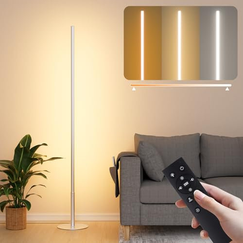 Fortand Stehlampe LED Dimmbar, Stehlampe Wohnzimmer Moderne Stehleuchte mit Fernbedienung LED Standleuchte mit Stufenlose 2700K-6500K Farbtemperaturen & Helligkeit, Lichtsäule für Schlafzimmer, 147CM