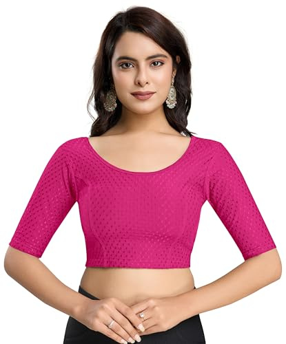TRENDMALLS Dobby Chemisier sari en pur coton extensible prêt à porter, rose, XXL