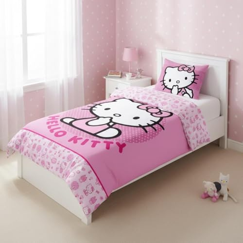 arlis Hello Kitty sängkläder set, vändbart påslakan 140 x 200 cm, örngott 65 x 65 cm (Hello Kitty påslakan set)