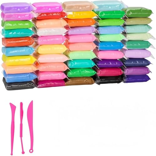 Plastilina per bambini 48 colori – Argilla modellabile morbida e atossica con strumenti e sacchetti richiudibili – Pasta modellante fai da te per animali, personaggi, arte e attività creativ