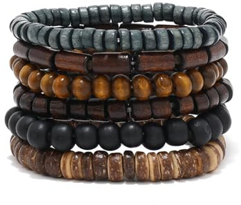 BHSTTNIXP 6 PCS Mens Bracelets,Multi-Layer Beaded Bracelet for Men,Detachable Wooden Beads Bracelet for Men Decoration Gift