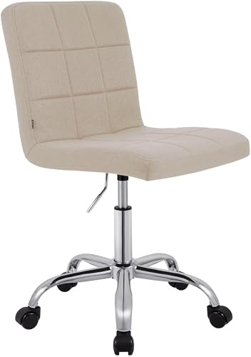 CLP Sgabello da lavoro regolabile con schienale e rotelle Darfield, sedia ergonomica girevole a 360°, sedia da estetista fino a 150 kg, Colore:crema, Materiale:Stoffa