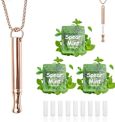 Andningsbart halsband för att sluta röka och vapa med påfyllningsbara myntskidor stoppar rökning hjälpmedel fidget halsband för ångestlindring rökfri inhalator för vuxna, Rostfritt stål, Ingen