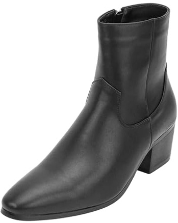 Stivali Chelsea da Uomo con Tacco Alto E Cerniera Laterale Stivaletti Eleganti con Tacco Largo per Occasioni di Lavoro, Feste E Matrimoni,Black 1,41 EU