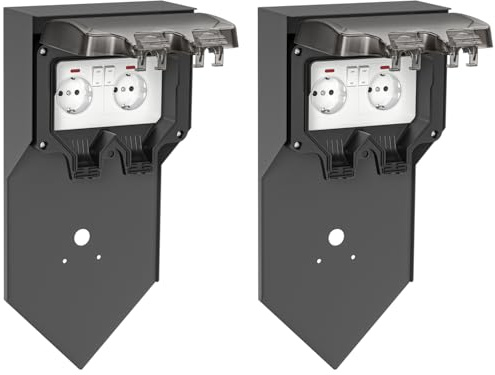 ledscom.de 2 st POXO-uttagspelare för trädgården, för utomhusbruk, IP65, 2-uttags, rostfritt stål, antracit/svart, fyrkantig, 40 cm