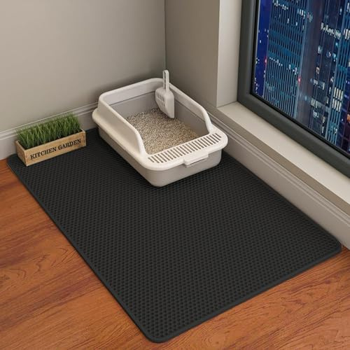ERHAOG Tapis Litiere Chat -Tapis de LitièRe pour Chat - Eva Tapis ImperméAble à Double Couche Contrôle Litière, Tapis Litiere pour Bac à LitièRe Chat et Toilette (Noir, 75 x 55 cm)