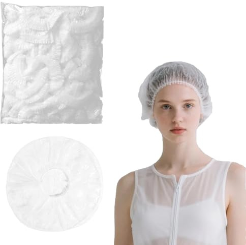 50 Pcs Shower Caps Disposable, Waterproof Thick Shower Hat, 42CM Plastic Elastic Hair Bath Cap for Women Men Hair Treatment, Salon, Spa, Travel, Home Use, Hotel, Shower