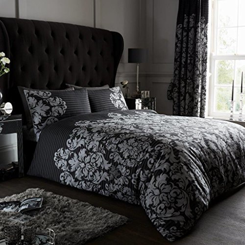 GC GAVENO CAVAILIA Damask Bedding,3 pcs, Double Bed Set - Flower Duvet Cover - Comforter Covers With Pillow Cases - Black