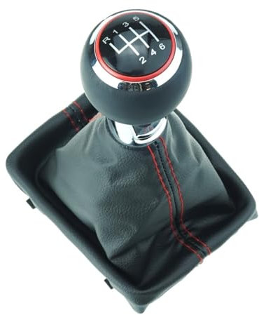 DoLED glatter Schaltknauf + Schaltsack + Rahmen - Leder - rote Naht - 6 Gang Ersatzteil