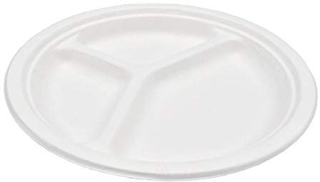 Pack & Cup Bio Menüteller aus Zuckerrohr - 100% kompostierbar - umweltfreundlich - Öko-Geschirr - Einweggeschirr - Eco Einwegteller - 3-geteilt - Rund - Ø 26cm - 50 Stück