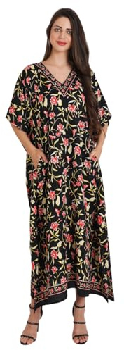 Miss Lavish Longue Caftan pour Femme Été Robe Vêtements de Nuit Élégant et Glamour Kimono-Taille Unique, Noir