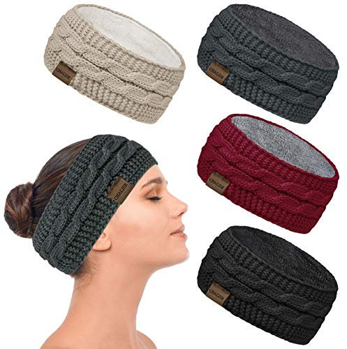 KARELLS 4 Pcs Winter Gestrickte Stirnband Damen Mädchen Frauen Häkelarbeit Stirnbänder Verdicken Haarband Ohrenwärmer Headwrap Kopfband Elastische Partei Outdoor-Sportarten