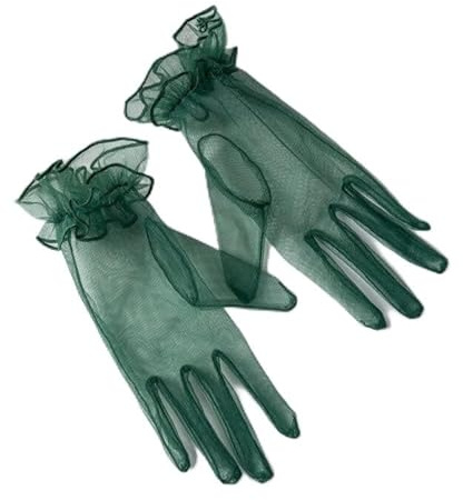 PTNKUIIY Guanti da sposa in tulle, corti, vintage, da sera, per feste, estivi, protezione solare trasparente, in rete, per carnevale, accessori per costume da donna, colore: verde