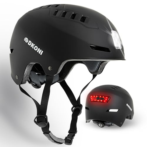 DKONI Bike Helmet with LED Lights Bicycle Helmets Commuter Cycling Helmet USB Rechargeable Front & Back LED Light Helmet for Adult Men Women (Medium, Black)