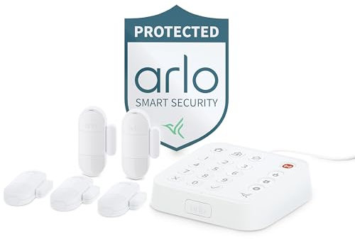 Arlo Home Security System - Wired Keypad Sensor Hub, (5) 8-in-1 Sensors, Yard Sign, 24/7 Professional Monitoring- No Contract Required, DIY Installation, Alarm System for Home Security - SS1501,White