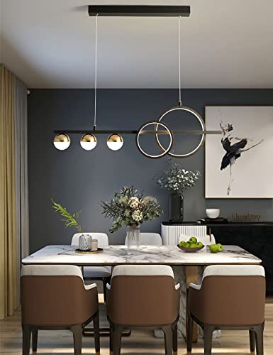 Lampe à Suspension LED Dimmable Moderne - Lampe de Table et Cuisine Réglable en Hauteur pour Salle à Manger et Salon (Noir, L80cm)