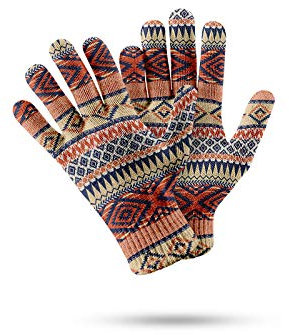 OZEO Kletterhandschuhe,Damen Winter Strickhandschuhe Boho Retro Rhombus Print Touchscreen Handschuhe Unisex Warme Stretchhandschuhe Winddichte Handschuhe Lässige Sporthandschuhe Für Damen Herren