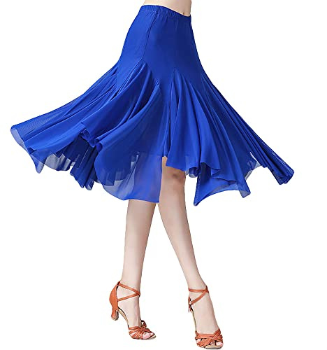 G-LIKE Moderner Tanz Damen Rock – Latein Tänze Walzer Tango Jazz Salsa Rumba Latin Performance Party Kostüm Dehnbar Midirock Gaze Tanzkleid für Frauen Mädchen (Blau)