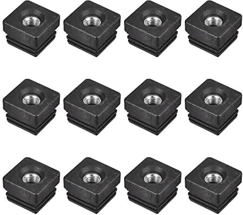 sourcing map 12Pcs Inserts for Square Tubes with M10 Thread, for 1.26x1.26 OD Square Tube, Square Black Plastic Plug Caster Insert Chair End Caps Furniture Leg Plug