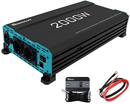 Renogy 2000W/4000W Power Inverter 12v 220v Onda Pura, DC 12V in AC 220V con 2 EU Presa & Telecomando trasformatore per Camper, Camion, Roulotte, Pannelli Solari, Picco 4000W