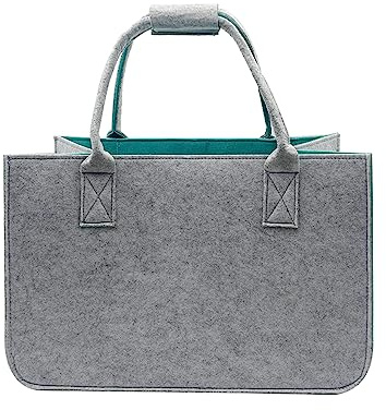 Zzcy Felt Shopping Bags Foldable Storage Bag Shopping Basket Felt Tote Bag Handle with Inner Pocket,Reusable Shopping bag for Toy Storage,40x25x25cm,30L,Grey&Green