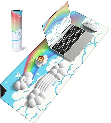 4 in 1 MANBASNAKE Cloud Mouse Pad Wrist Support Keyboard Wrist Rest Set with Ergonomic Memory Foam,Non-Slip Base,Cloud Coasters for Home,Office,Laptop,Desktop Computer,Easy Typing Pain Relief- White
