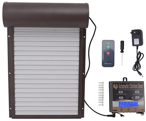 ciciglow Puerta Automática de Gallinero, Abridor de Puerta de Gallinero Automático Eléctrico, Puerta Avícola Automática Alimentada por Batería con Adaptador de Corriente, (Marrón)