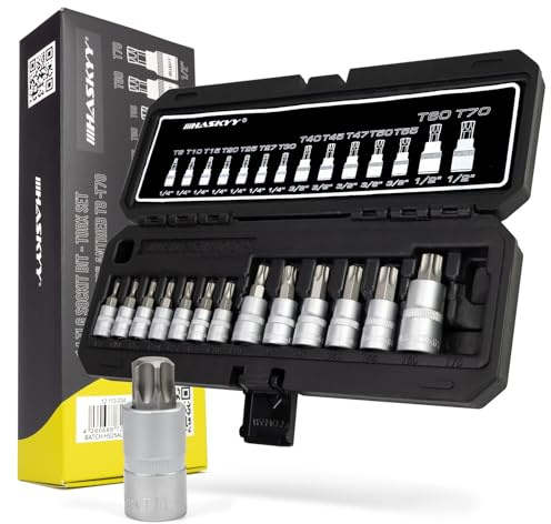 HASKYY Torx Bit Steckschlüsselsatz T8 - T70 Torxsatz Innen Biteinsätze Stecknüsse T-Profil Torx Bit Nüsse Set für Drehmomentschlüssel - 1/4 3/8 1/2 Antrieb 14tlg