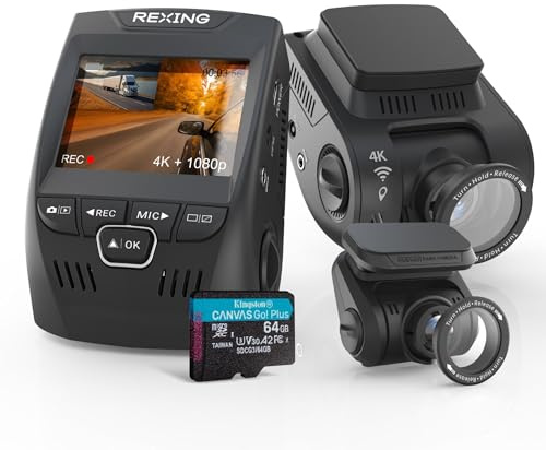 RexingUSA V1P SE 4K Dual Dash Cam w/GPS, Wi-Fi & 2pcs-CPL Filter | 512GB Support | Front 2160p, Rear 1080p | 170° Angle | G-Sensor | WDR | Loop Record | Parking Monitor | 64GB Memory Card Included