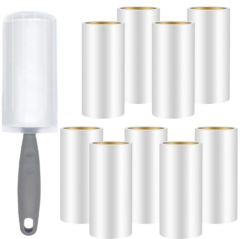 Omtofo 9 Rollos Rodillo Quitapelos Mascotas, Rodillo Pelo Mascotas 540 Hojas, con asa y Cubierta Antipolvo, Quita pelos Mascotas para Quitar el Polvo y el Cabello, Adhesivo Extra