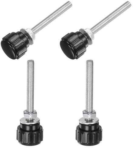 QUARKZMAN Lot de 4 Boutons Moletés à Vis M4 x 40 mm Avec Écrous et Rondelles, Bouton de Serrage de 14 mm Avec Tête en Plastique, Vis à Main, Noir