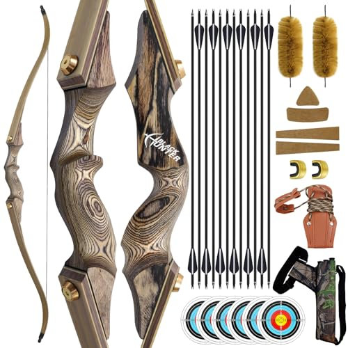 60 Zoll Black Hunter Bogen 20-60lbs Takedown Recurvebogen Mit Flemish Bogensehne Und Pfeilköcher Rechtshänder Bogenschießen Jagd Pfeil Und Bogen Set Für Erwachsene Outdoor-Jagd Schießen (35LBS)
