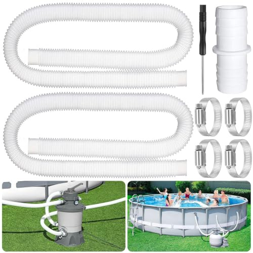 Amzeeniu tuyau 32mm 2Pcs piscine Tuyau Hors Sol, Pompe Filtre à Sable, Colliers de Serrage Métal, Remplacement Piscine 150 cm