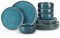 vancasso Set di piatti da 12 Pezzi per 4 Persone, Servizio di Piatti in Gres, Servizio da Tavola con 4 Piatti Piani (26 cm), 4 Piatti da Dessert (21 cm) e 4 Ciotole Cereali (680 ml), Blu, Serie VEGA