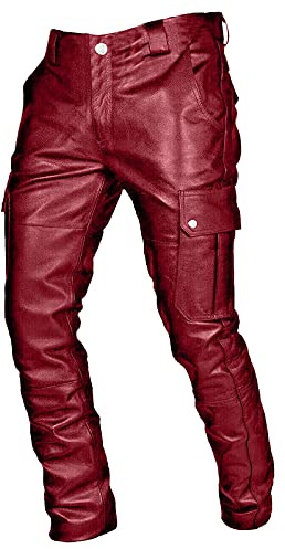 Men's Red Leather Trousers Night Club Metallic Gold Suit Pants Straight Leg Trousers Motorcycle Cargo Pant Military Tactical Trouser Safety Work Trousers Smart Casual Party Pants XXXL