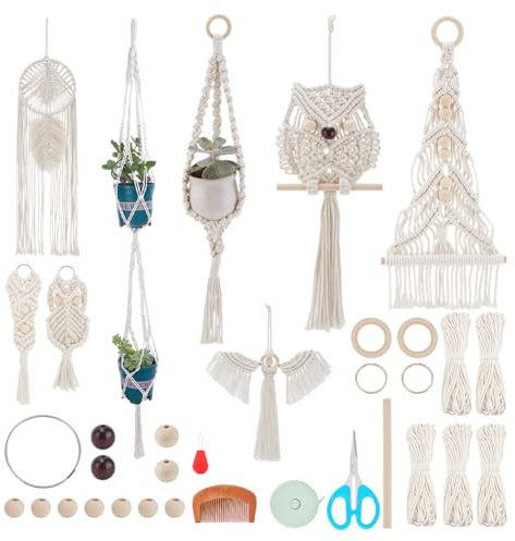 IFNUNLY 8 Set Christmas Tree DIY Macrame Kit for Beginners Angel Macrame Wall Hanging Tapestry DIY Macrame Dream Catcher Kit Handmade Macrame Plant Hanger Kit with Instruction Birthday Gift Decor