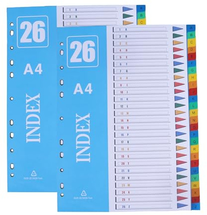 AMO HERMOSO Lot de 2 Intercalaires A4 pour Classeur à Levier, 26 Onglets, Séparateurs en Plastique Pour Dossiers, Numérotés de A-Z
