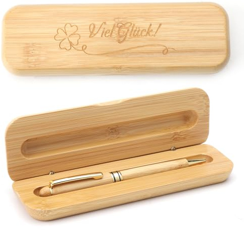 HENGBIRD Stylo à Bille en Bois - Cadeau de Réussite, d'Adieu et de Nouvel Emploi - Pour la Rentrée des Études - Trèfle à Quatre Feuilles - Coffret