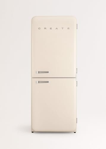 CREATE / RETRO FRIDGE COMBI 185 SILVER/Réfrigérateur combiné blanc cassé avec poignée argentée et congélateur 401L / 190W, système No Frost, 3 étagères, 2 tiroirs, 70x65x185 cm