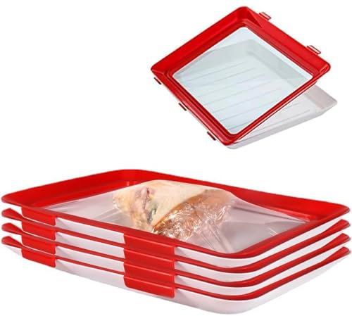 Bhina 4 Pièces Boîte à Charcuterie Fresh Plateaux de Conservation Sous Vide avec Film Élastique Food Preservation Tray Boite a Jambon pour Refrigerateur avec Couvercle, Fresh Tray, 30 x 23,5 x 2,5 cm