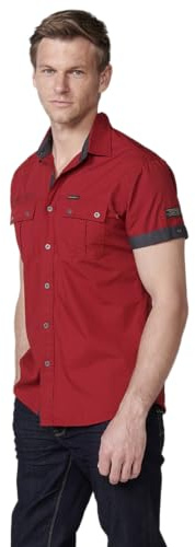 Koroshi Camisa de algodón Manga Corta Elegante para Hombre, de Color Rojo/Red, Talla XL