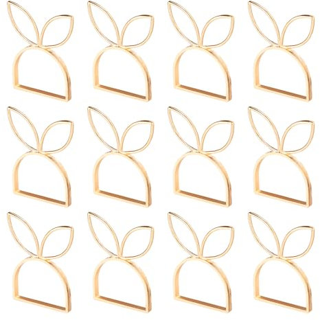 Tinoaly 12pz Portatovaglioli Coniglio Pasquale, Oro Portatovaglioli Orecchie di Coniglio Carini Anelli per Tovaglioli Primaverili per Decorazione Tavola Feste di Pasqua Matrimoni & Tavole Festive