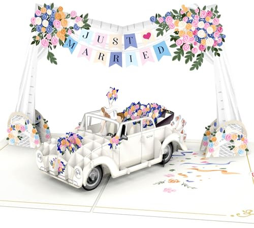 papercrush® Pop Up Karte Hochzeitsauto und Just Married-Girlande - Edle 3D Hochzeitskarte für Brautpaar, Glückwunschkarte zur Hochzeit, Gutschein für Hochzeitsreise und Flitterwochen Geldgeschenk